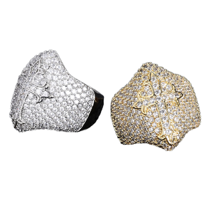 Men's Retro High-End Trendy Hip Hop <b>Silver</b> Plated Brass Zircon <b>Cross</b> Engagement Wedding Party <b>Ring</b> - Product Image 1