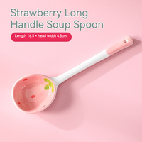Fournitures de cuisine alimentaire mignon Style coréen japonais grand rond rose fraise en céramique soupe de nouilles avec trou profond Long manche cuillère