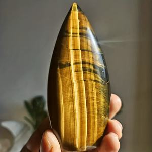 Vente en gros de pierres de cristal œil de tigre bleu et jaune en forme de larme, avec des inclusions et des cavités cristallines, pierre polie pour la décoration de la maison et du bureau - Product Image 5