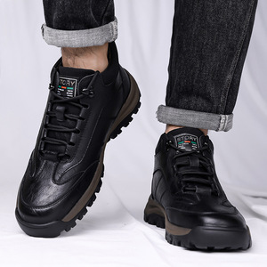 Botas de senderismo de invierno para hombre, zapatos informales para deportes al aire libre con forro polar y suela gruesa, color negro, calzado cálido de invierno con cordones y parte superior alta - Product Image 4