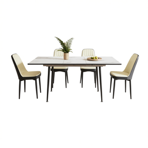 Ensemble de table à manger extensible avec chaises en tissu PU, pieds en métal noir, design moderne et élégant pour une utilisation en cuisine, 4 pièces - Product Image 1