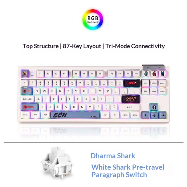 Darmoshark TOP87 87 Key Tri Mode Wireless Mechanical Gaming Keyboard TOP Mount Hot Swappable PBT for PC Esports