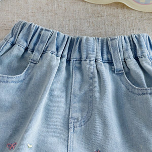 Shorts en jean brodés à motif dessin animé pour filles, style coréen, taille mi-haute, décontracté d'été pour enfants - Product Image 2