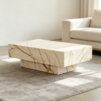Table basse moderne de luxe Sofitel en marbre doré, sur piétement, en pierre naturelle personnalisée, mobilier décoratif carré pour salon