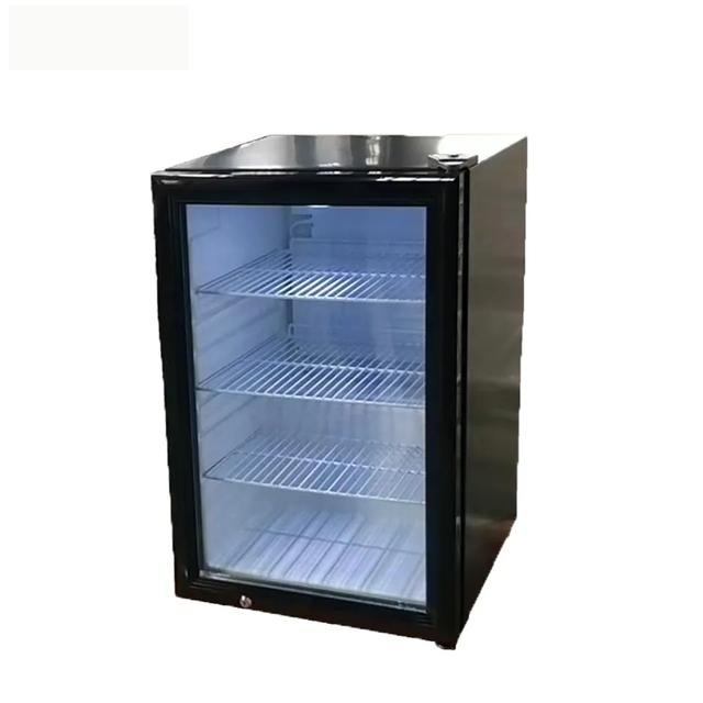 White LED Light Beverage Cooler Small Refrigerator 98l Shop Glass Door Display Compressor Mini Fridge
