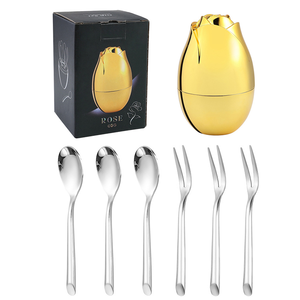Creative Mood <strong>Egg</strong> <strong>Shape</strong> Spoon <strong>Holder</strong> 6 Pieces Stainless Steel Coffee Spoon Fruit Fork <strong>Cutlery</strong> in <strong>Egg</strong> for Coffee Shop - Product Image 1