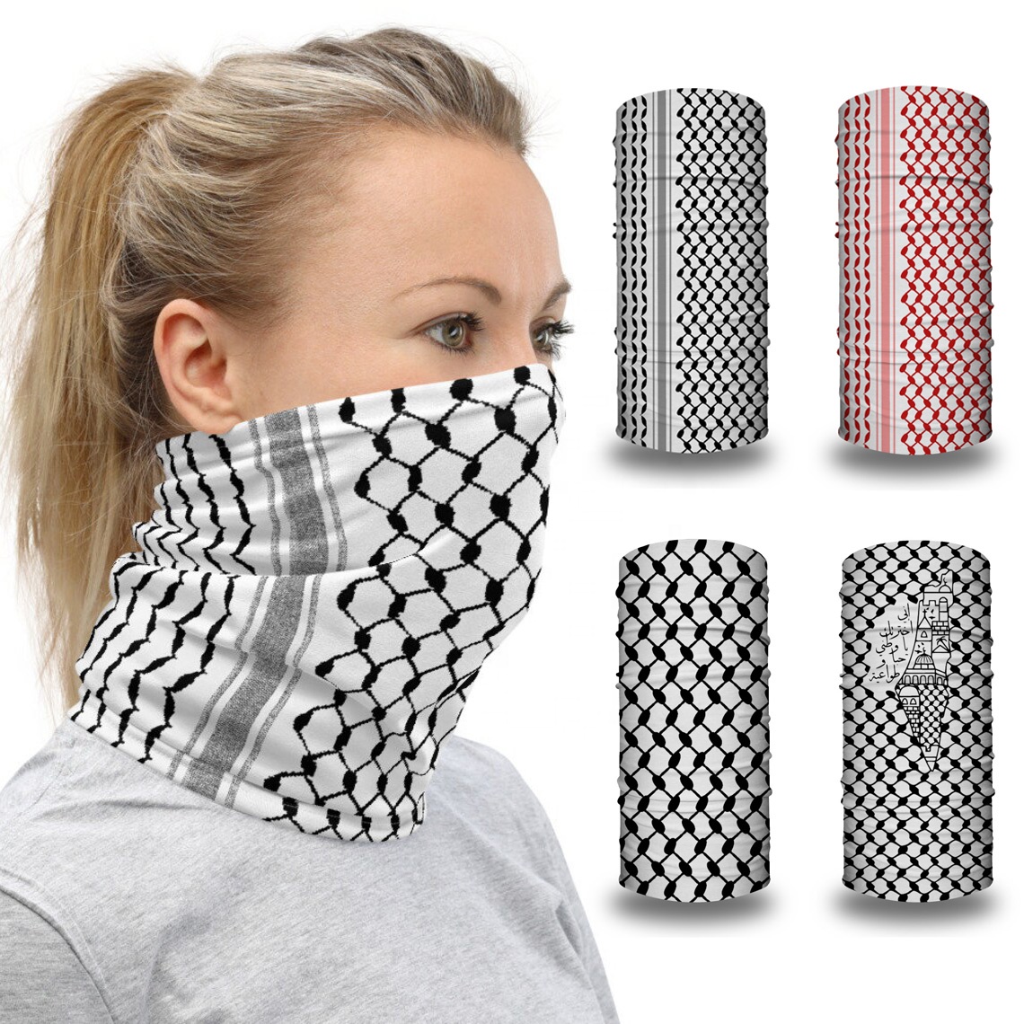 Palä stine nsische arabische Kufiya Keffiyeh Hatta Traditionelles Muster Gedruckte Hals manschette Nahtloses Kopftuch Gesichts bedeckung maske Bandanas