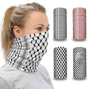 Palestinian Arabic Kufiya Keffiyeh Hatta Traditional Pattern Printed Neck Gaiter Seamless Head Scarf Face Covering Mask Bandanas