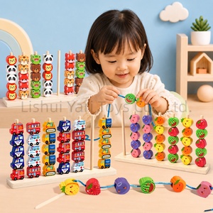 Kit di Abilità Motorie Fini per Bambini, Blocchi Impilabili con Animali e Frutta, Perline da Infilare, Giocattoli STEM da Viaggio, Kit <span class=keywords><strong>Montessori</strong></span> in Legno - Product Image 3