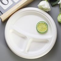 Assiettes jetables écologiques biodégradables en bagasse de canne à sucre de 9 pouces, 100% compostables, hydrofuges
