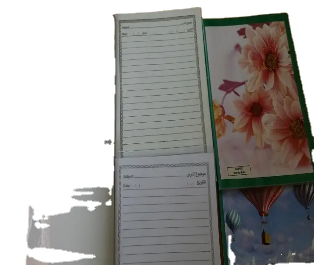 Cuadernos de cubierta blanda con regla árabe, papel de texto brillante alto de 160 páginas con chaqueta de PVC