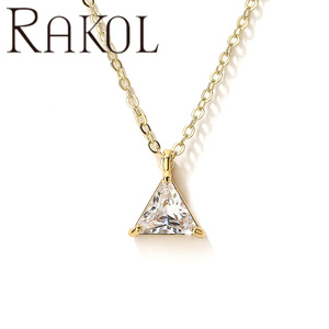 Collana Rakol NP6021 in Acciaio Inossidabile Minimalista con Triangolo e Zirconi, Placcata Oro 18K, Ciondolo Geometrico con Diamanti CZ, <span class=keywords><strong>Terza</strong></span> Collezione Donna - Product Image 1