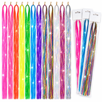 Extensions de cheveux en tinsel de 47 pouces, fils scintillants colorés pour femmes, enfants, filles, tresses de fête, accessoires de cheveux DIY tendance