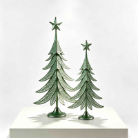 Ensemble de 2 arbres de Noël vintage en métal, décorations de table en fer vert avec étoile pour la décoration de la maison pendant les fêtes