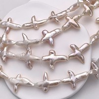 Perles d'eau douce baroques naturelles en forme de croix, qualité AA, certifiées par un tiers, couleur blanche, tailles en vrac environ 20x30mm-30x40mm XM
