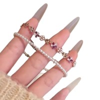 Bracelet Fleur en Zircon et Perles, Style Coréen, Doux, Frais, Tendance, Minimaliste, Polyvalent, Accessoire de Mode Féminin Original