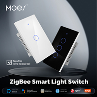 Interruptor de Luz Inteligente MOES Tuya ZigBee Mesh, Panel Táctil de Vidrio Ignífugo, Requiere Cable Neutro, Control Remoto, Compatible con Alexa y Google