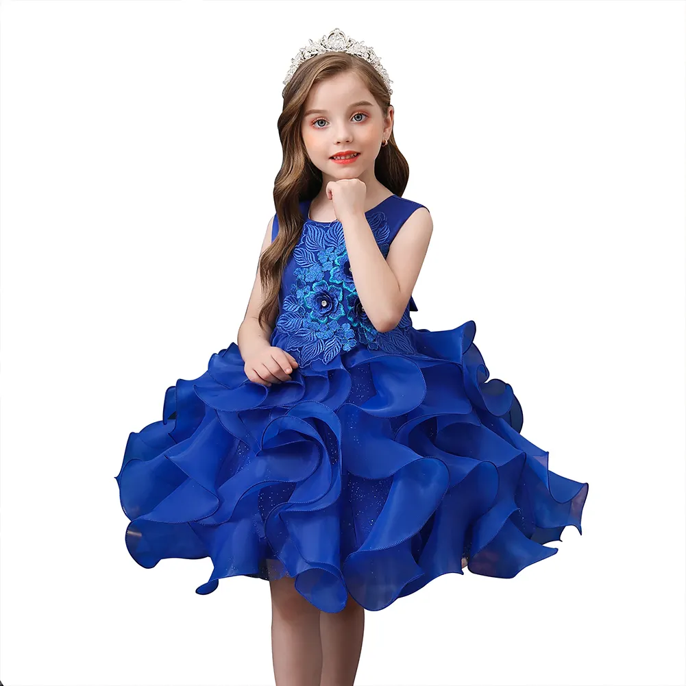 Vestidos azuis elegantes para meninas, vestidos de festa para meninas, vestidos de noite para meninas, flores fofas de 8 anos de idade, casamento vestido