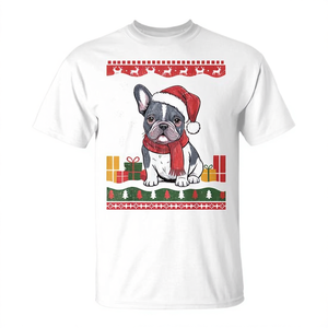 T-shirt chien bouledogue français avec chapeau de Père Noël et motif moche de Noël - Product Image 2