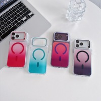 Coque de téléphone colorée dégradée pour iPhone 14 15 16 17 18 Pro Max avec cadre d'appareil photo pliable, béquille, protection d'objectif en verre et antichoc
