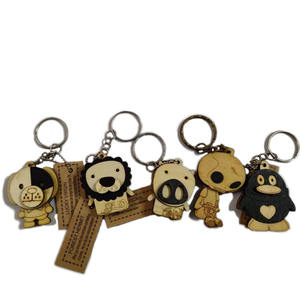 3D Wooden Cartoon Animal Backpack Keychains Child's Wooden Key Ring with Laser Engraved Logo