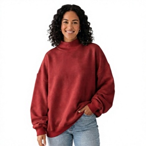 <b>Women's</b> Blank Mockneck Solid <b>Pattern</b> Fully Customized <b>Fleece</b> 340gsm Winter Autumn Red Color Sweatshirt Regular Clothing Length - Product Image 1