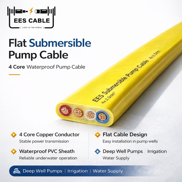 EES CABLE 4 Core Copper Low Voltage 4x2.5mm Flat Submersible Pump Cable PVC Insulated & Sheathed Optional Rubber Outer Sheath