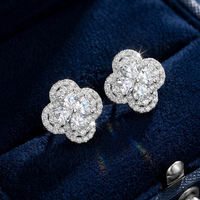 Nouvelles boucles d'oreilles créoles tendance en argent sterling 925 plaqué or, trèfle à quatre feuilles, moissanite couleur D VVS, pour femme, anniversaire
