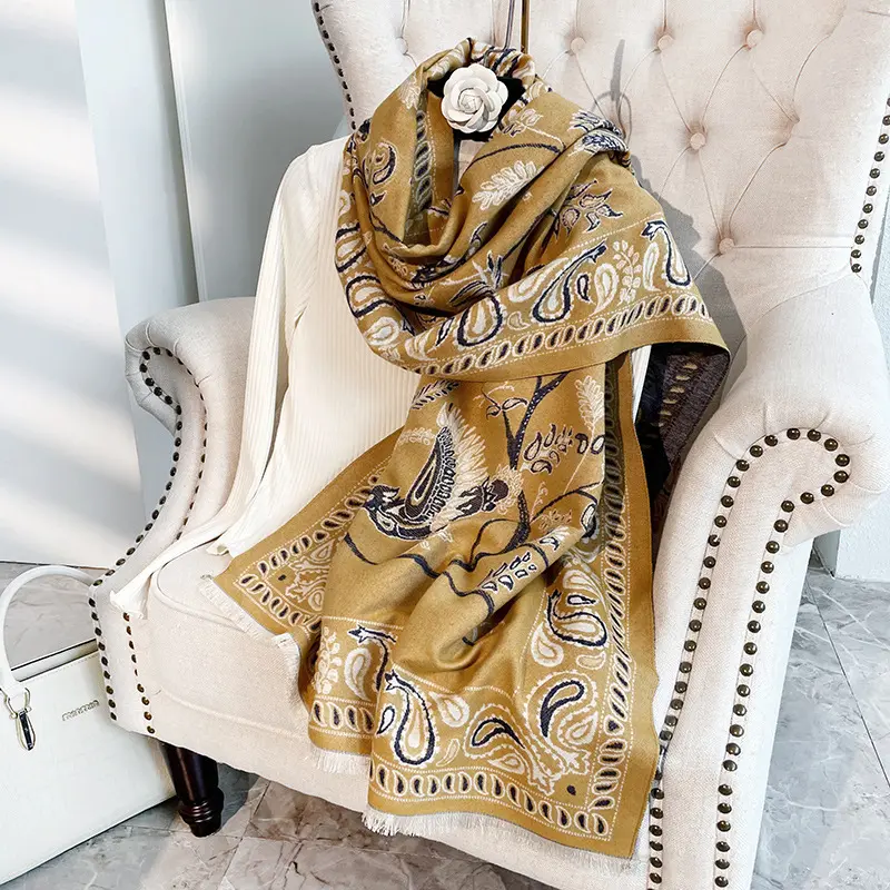 Women's Lady's Full Embroidery Bird Warm Soft Elegant Scarves Shawl Blanket Ladies Tassel Winter Scarf
