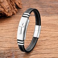Bracelet croisé en cuir véritable multicouche pour homme, design vintage, acier inoxydable plaqué or 18 carats, logo gravé, boucle magnétique