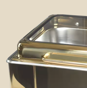 Juego de Recipientes para Calentar Alimentos de 9L, de Acero Inoxidable, con Base Alta Dorada, Funciona con Alcohol, para Cocina Comercial, Buffet, Restaurante, Hotel - Product Image 4