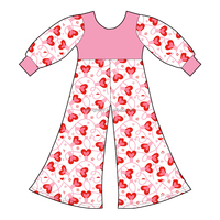 Combinaison longue à manches longues en soie de lait pour filles de style Valentine Yiying, motif cœur, combinaison une pièce, tissu doux et respirant
