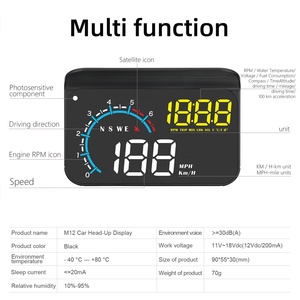Múltiples Métodos de Cableado HUD M12 GPS/OBD Pantalla de Visualización Frontal con Función de Escaneo de Códigos de Error - Product Image 3