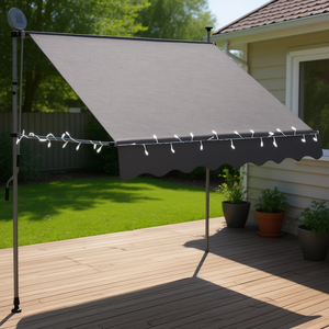 Auvent rétractable manuel D0102HELUYA 78,7 pouces pour patio avec éclairage LED, structure en aluminium, tissu en polyester - Product Image 2