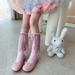 Calcetines geniales para niñas 2025, calcetines de lentejuelas de cristal de encaje metálico brillante con borlas para niños pequeños - Product Image 1