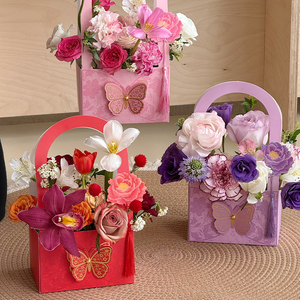 Valentine's Day Floral Art Hand-Held <strong>Flower</strong> <strong>Box</strong> New Butterfly Design For Fresh <strong>Flower</strong> Arrangement &amp; Gift Packaging Paper Bags - Product Image 4
