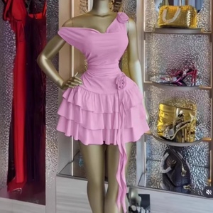 Abito Mini da Donna Monospalla con Fiori 3D e Balze a Strati, Vestito da Festa Aderente con Laccetti Posteriori Sehe Fashion - Product Image 2