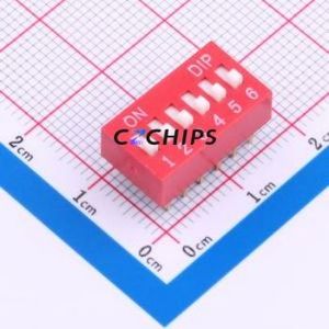 2.54-6P CJPB-H DIP Switch Through hole Component (THT) Switch Flat Toggle, Raised Type Single Pole Single Throw 6 PC Pin - Product Image 1