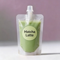 Pochettes souples transparentes à bec verseur de petit calibre pour matcha, emballage portable avec autocollant
