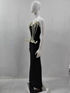 C3712 Neuestes Maßgeschneidertes Boutique-Ballkleid, Luxuriöses Abendkleid mit Perlen, Schwarz, Schulterfrei, Schlankes, Figurbetontes Bandage-Kleid, Elegantes Langes Damenkleid - Product Image 5