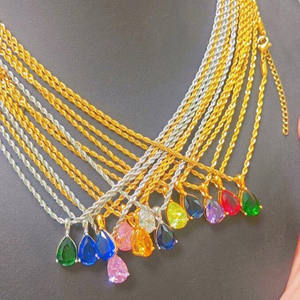 BASQUESUN, cadena de cuerda de acero inoxidable chapada en oro de 8K, collar de gemas artificiales de <span class=keywords><strong>piedra</strong></span> de nacimiento de circón con gota de agua colorida - Product Image 5