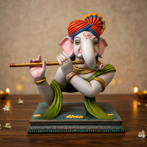 Estatua Moderna de Murli Ganesh en Resina |   Artesanía Nirmala, Ídolo Decorativo Hecho a Mano de Ganesha Tocando la Flauta, Estilo Art Deco, para el Hogar - Product Image 1