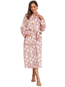 Robe <span class=keywords><strong>de</strong></span> <span class=keywords><strong>nuit</strong></span> décontractée à capuche en <span class=keywords><strong>polaire</strong></span> pour <span class=keywords><strong>femme</strong></span>, imprimé pois mignon, automne-hiver, avec ceinture, manches longues, poches, douce et respirante - Product Image 3