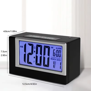 Réveil numérique multifonctionnel électronique avec écran LCD rétroéclairé, capteur, calendrier, fonction snooze, fonctionne sur piles, affichage de l'heure, pour table, chambre, maison - Product Image 2