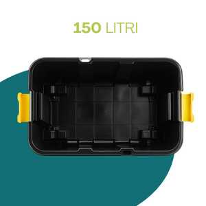 Boîte à outils 150L en plastique noir avec roulettes, couvercle à clipser, verrouillage sécurisé, conteneur de rangement - Product Image 3