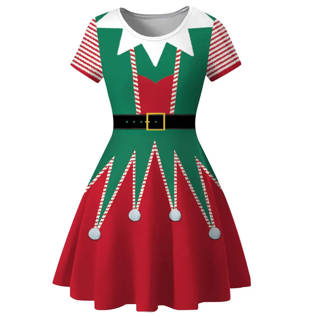 De moda Vestido de manga corta ropa de Navidad lindo último vestidos de Navidad