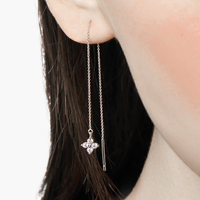 925 Sterling Silber Blumen-Diamant Lange Kette Tropfen-Quaste 18K Vergoldete Zirkon Durchzieher-Ohrstecker