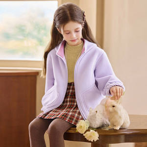 Veste polaire pour filles et garçons, fermeture éclair, col montant, manteau décontracté doux et chaud pour enfants, vêtements d'extérieur pour enfants, automne et hiver - Product Image 2