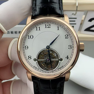 Montre mécanique pour homme, nouveau style, tourbillon, remontage manuel, cristal saphir, boîtier en or rose, cadran blanc, bracelet en cuir noir - Product Image 2