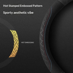 Housse <span class=keywords><strong>de</strong></span> <span class=keywords><strong>volant</strong></span> <span class=keywords><strong>de</strong></span> voiture transfrontalière avancée en cuir suédé gaufré antidérapant ultra-mince absorbant la transpiration toutes saisons - Product Image 2